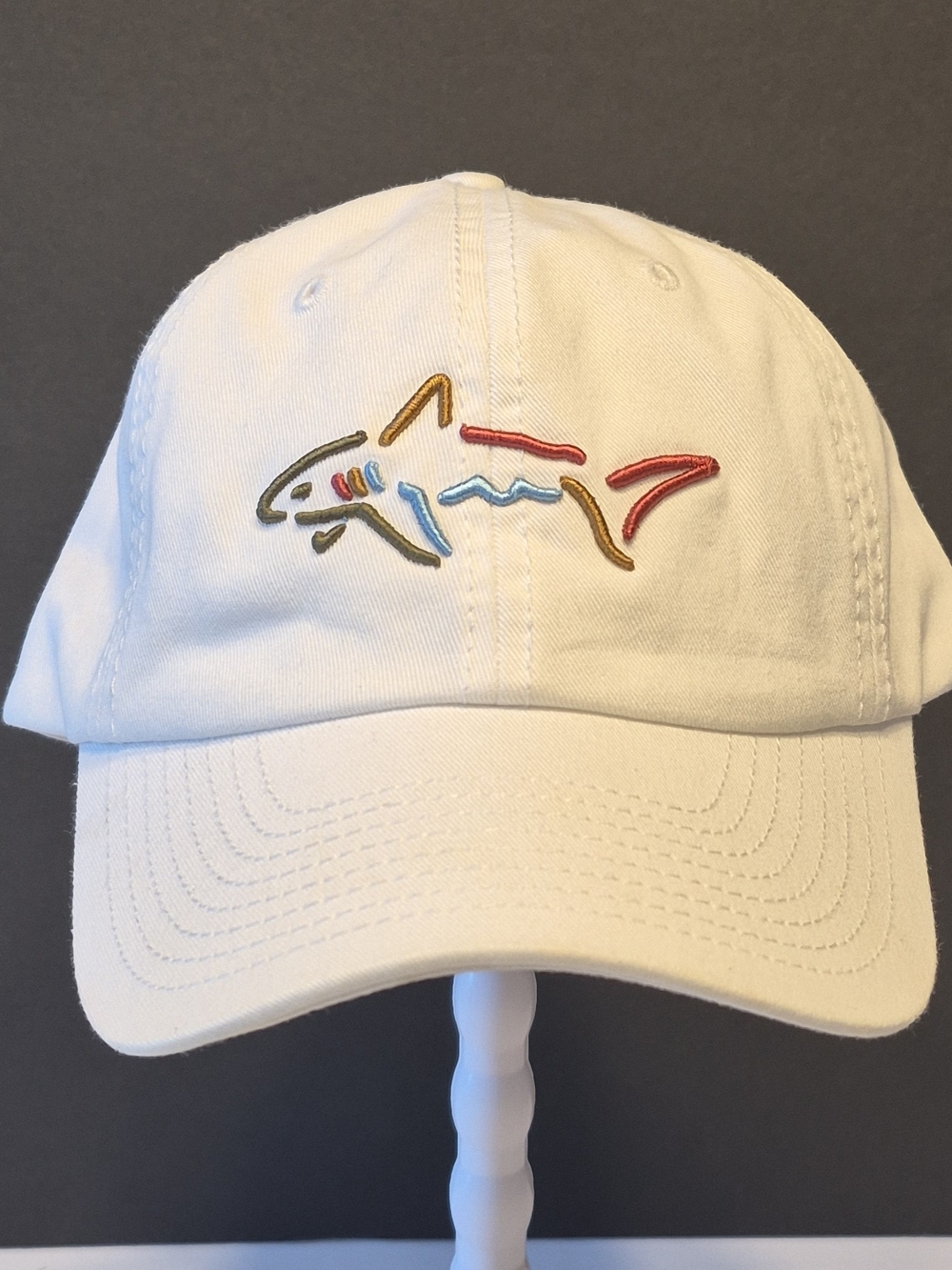 Greg Norman Collection White Golf Cap with Multicolor Shark Logo Embroiderd **
